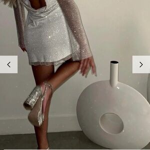 White rhinestone mesh mini dress